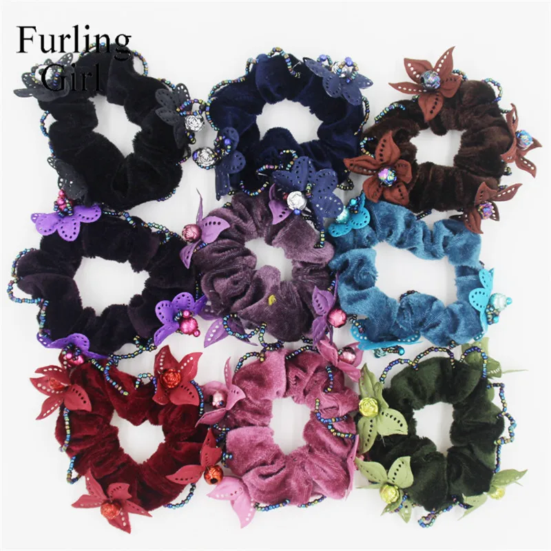 1 шт. Женская бархатная резинка для волос с бусинами |