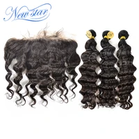 brazilian loose deep pre plucked lace frontal closure with 3 bundles virgin human hair weave new star raw hair products weaving