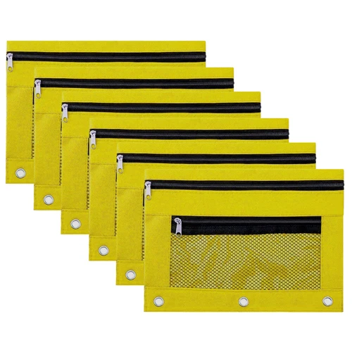 Yellow XRHYY 1 шт. двойной карман на молнии пенал с втулкой 2 отделения разные отверстия и быстрый вид сетчатый карман для школы и офиса - Цвет: Yellow