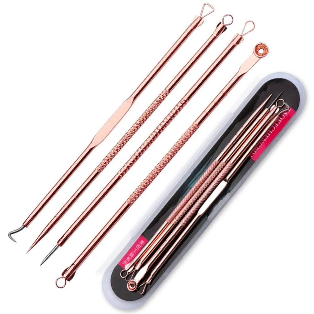 

4pcs/set Professional Dual Heads Acne Needle Blackhead Blemish Pimple Extractor Remover Spot Cleaner Beauty Face Skin Care Tool
