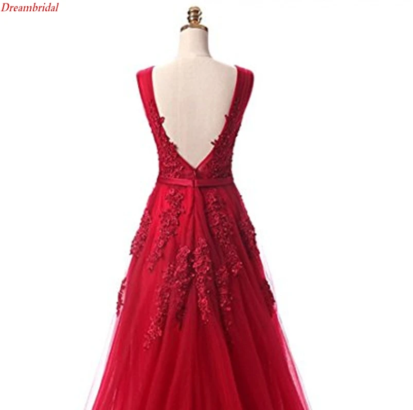 Dreambridal последний в своем роде фотографии A-Line V Шеи Бисером Длинное Вечернее