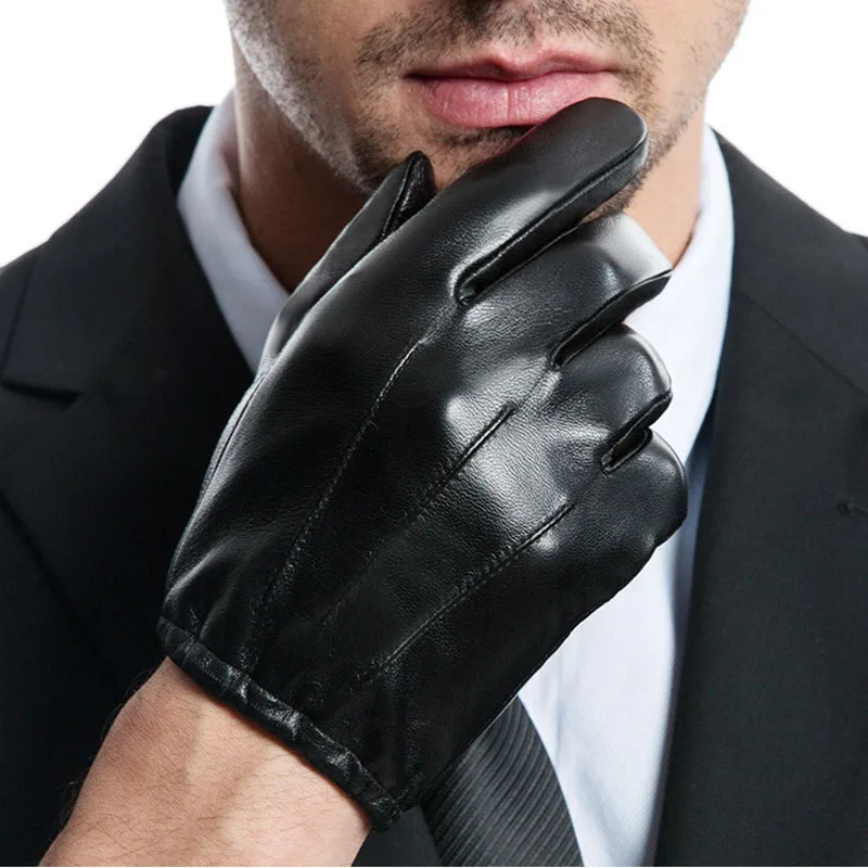 Мужские повседневные задний трех линий реальные lleather короткие без подкладки кожа Перчатки в черном цвете
