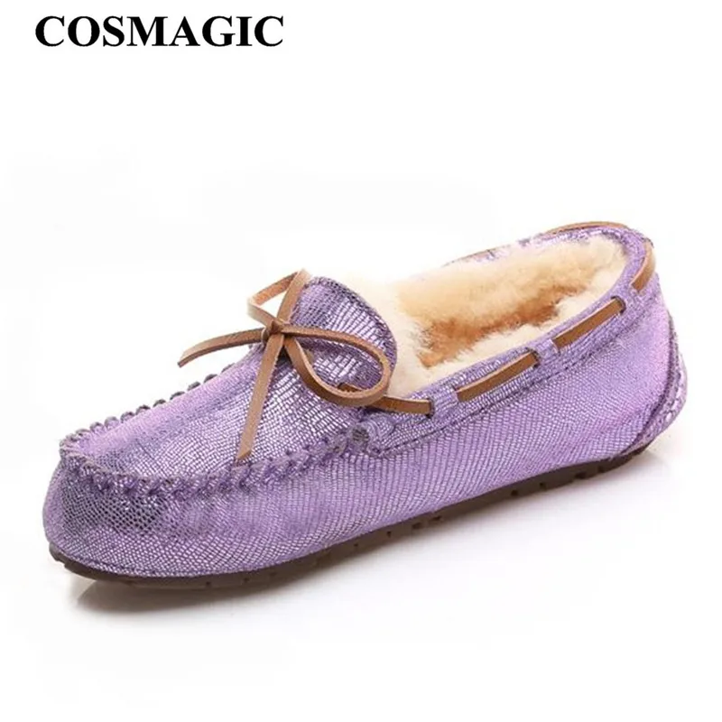 COSMAGIC/ г., новые женские зимние туфли без каблуков для снега, модные мокасины с бантом, искусственный мех, шерсть внутри, теплые мягкие водонепроницаемые мокасины для вождения, лоферы
