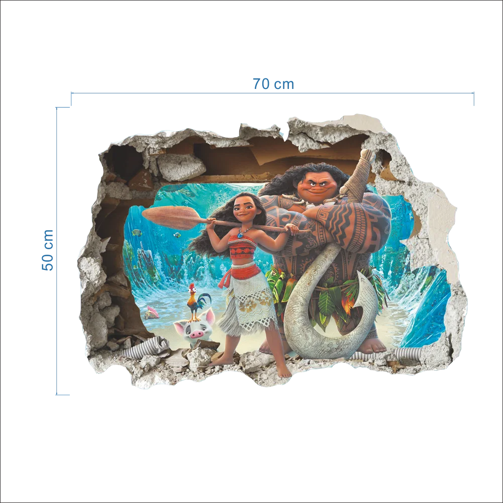 3d эффект Ocean Romance Моана, Мауи vaiana сломанной стены наклейки украшение детской комнаты мультяшное украшение для дома наклейки Настенная роспись DIY