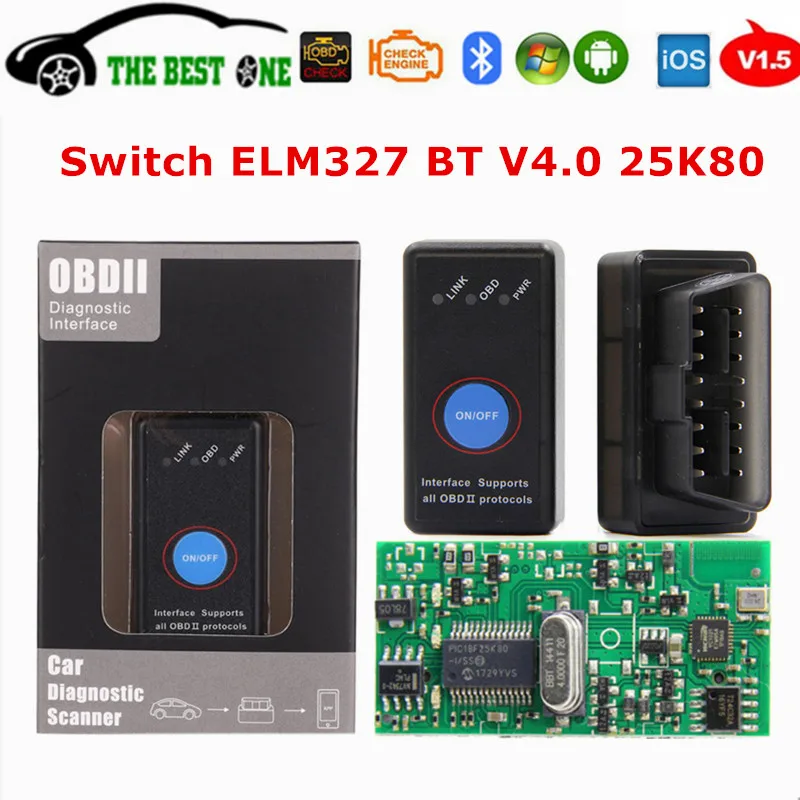 2019 Новый мини ELM 327 Bluetooth 4 0 с Мощность переключатель ELM327 V1.5 25K80 для IOS Android OBD2