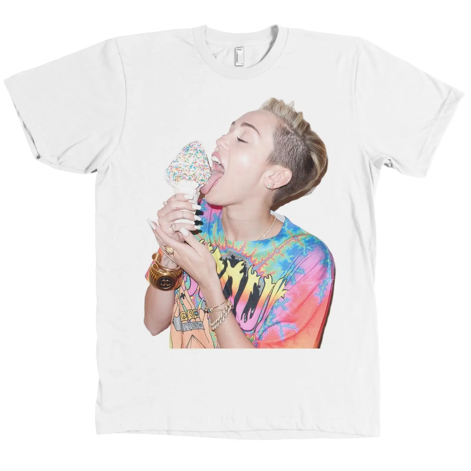 Miley Cyrus лизание мороженого Белла + холст футболка язык Bangerz тройник Новый|Мужские