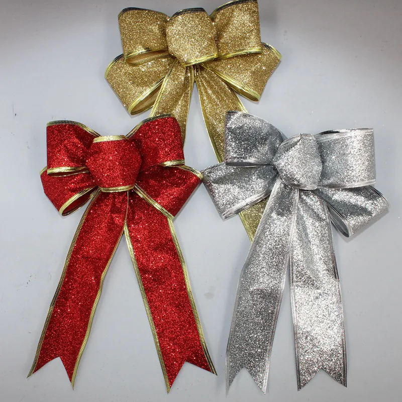 3 вида цветов большой красный цвет серебристый Золотой Рождество ленты лук