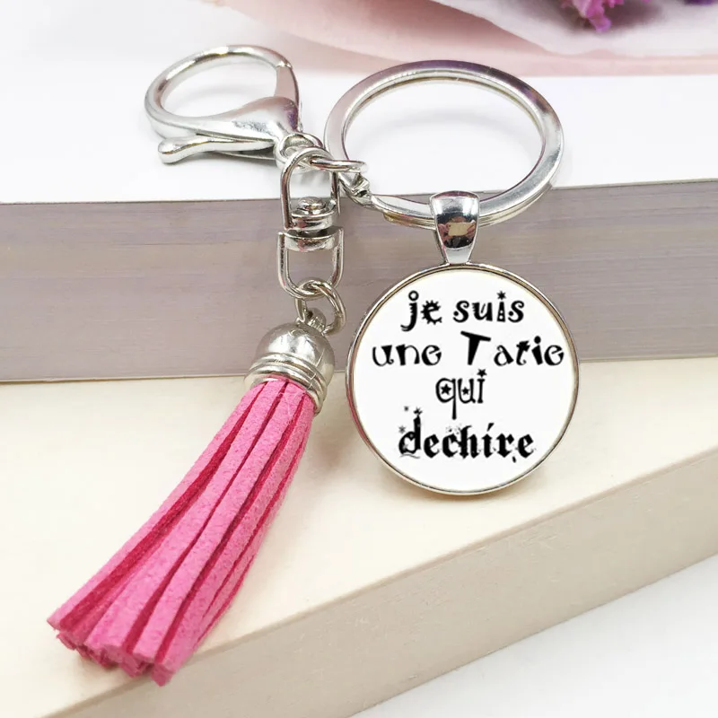 New Je Suis Une Atsem Qui Dechire keychain Pins Quote Photo Crystal Glass Jewelry pendant key ring Gifts For Men Women | Украшения и