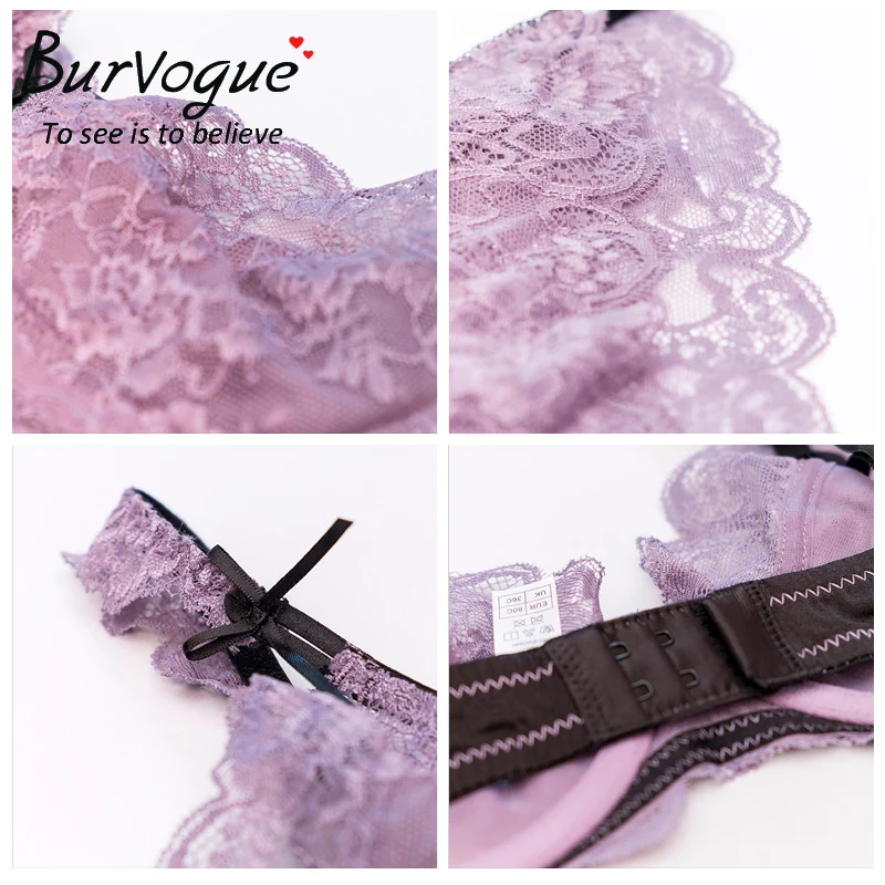 Burvogue, женский сексуальный кружевной комплект с бюстгальтером, комплект нижнего белья, пуш-ап, бюстгальтер без подкладки и трусики, интимное нижнее белье, летний кружевной комплект с бюстгальтером для девочек