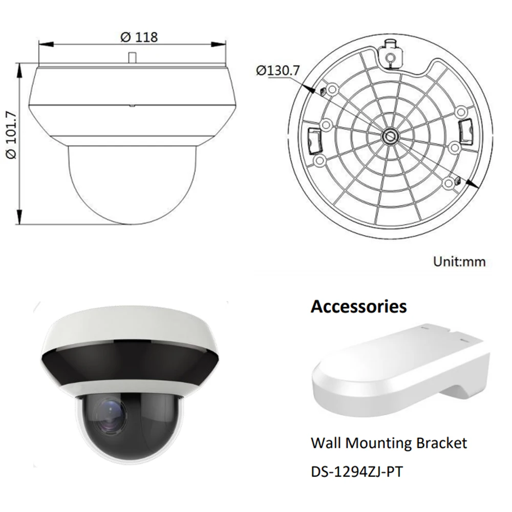 Hikvision OEM PTZ IP камера DT2A404 = DS-2DE2A404IW-DE3 4MP 4X Zoom Net POE H.265 IK10 ROI WDR DNR купольная камера видеонаблюдения