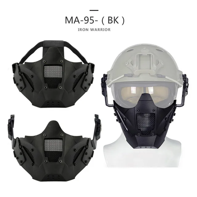Black WoSporT тактический страйкбол Iron Warrior маска на пол-лица маска Применение с быстрой Шлем Военная униформа для CS Охота Стрельба Пейнтбольные аксессуары - Цвет: Black