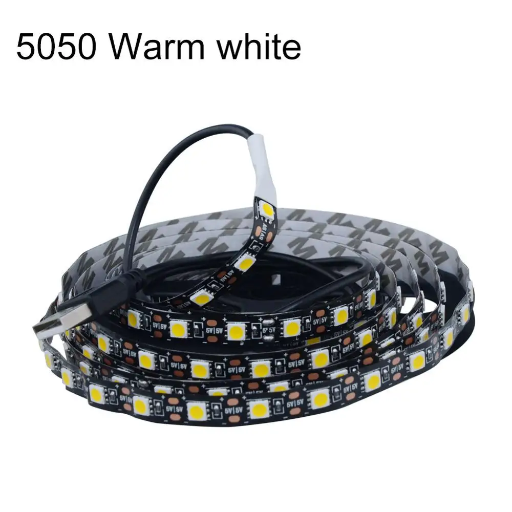 black PCB warm white EeeToo светодиодный полосы USB светильник 5050 RGB светодиодный светильник 5V 3key 24key светодиодный полоса Lampara Гибкая неоновая лампа ТВ фон настенный Декор Светильник Инж - Испускаемый цвет: black PCB warm white