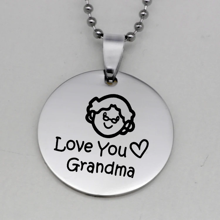 

"Love You Grandma" Disc Necklace Personality Stainless Steel Necklaces Jewelry Souvenir Gift for Grandma YP6833