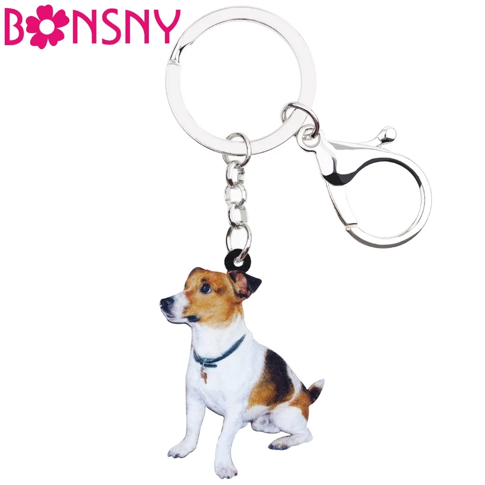 

Bonsny Acrylic Sitting Jack Russell Terrier Dog Key Chains Keyrings Lovely Jewelry For Women Girl Ladies Handbag Charms Bulk Pet