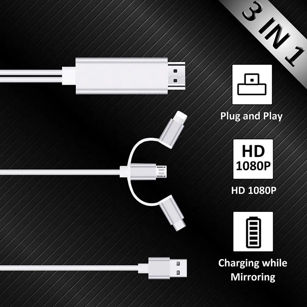 USB Кабель адаптер Fanshu 3 в 1 с разъемами Micro и HDMI HD 1080P|Адаптеры Type-C| |