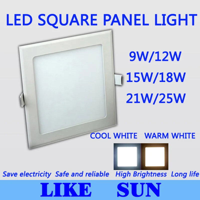

FREE SHIPPING High power Square Led Panel Light SMD2835 9W 12W 15W 18W 21W 25W 2200LM 110-240V Ceiling lamp downlight