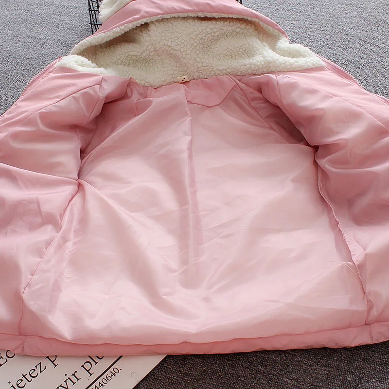 Детские теплые зимние Бархатные парки с капюшоном и ушками для маленьких девочек