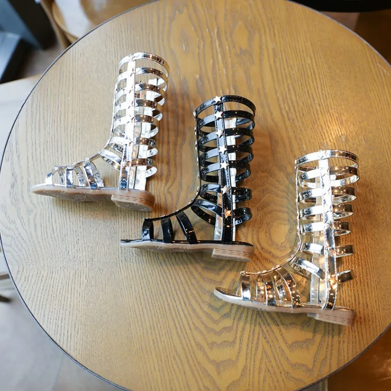 Сандалии детские высокие с вырезами обувь принцессы гладиаторы летняя для