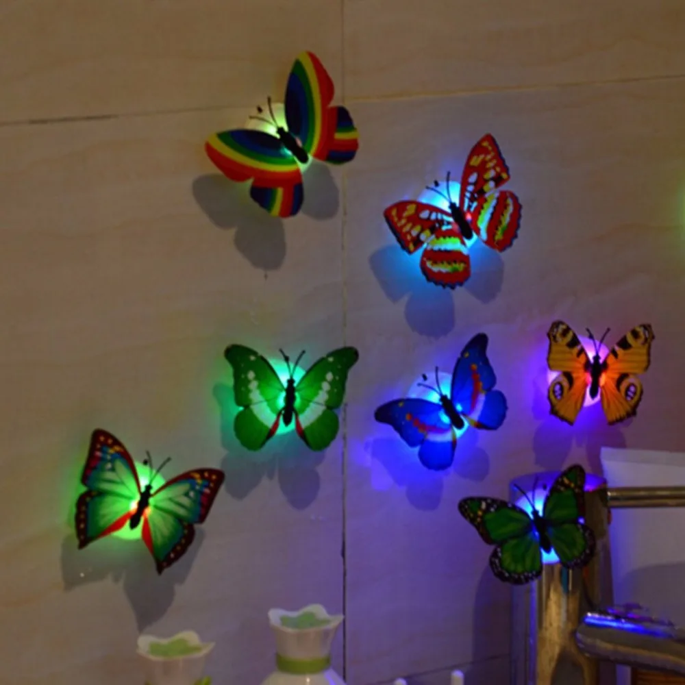10pcs 3D Innovative LED Lighting Colorful Butterfly Cute Night Light Home Room Desk Decorative Wall Lights Color | Дом и сад