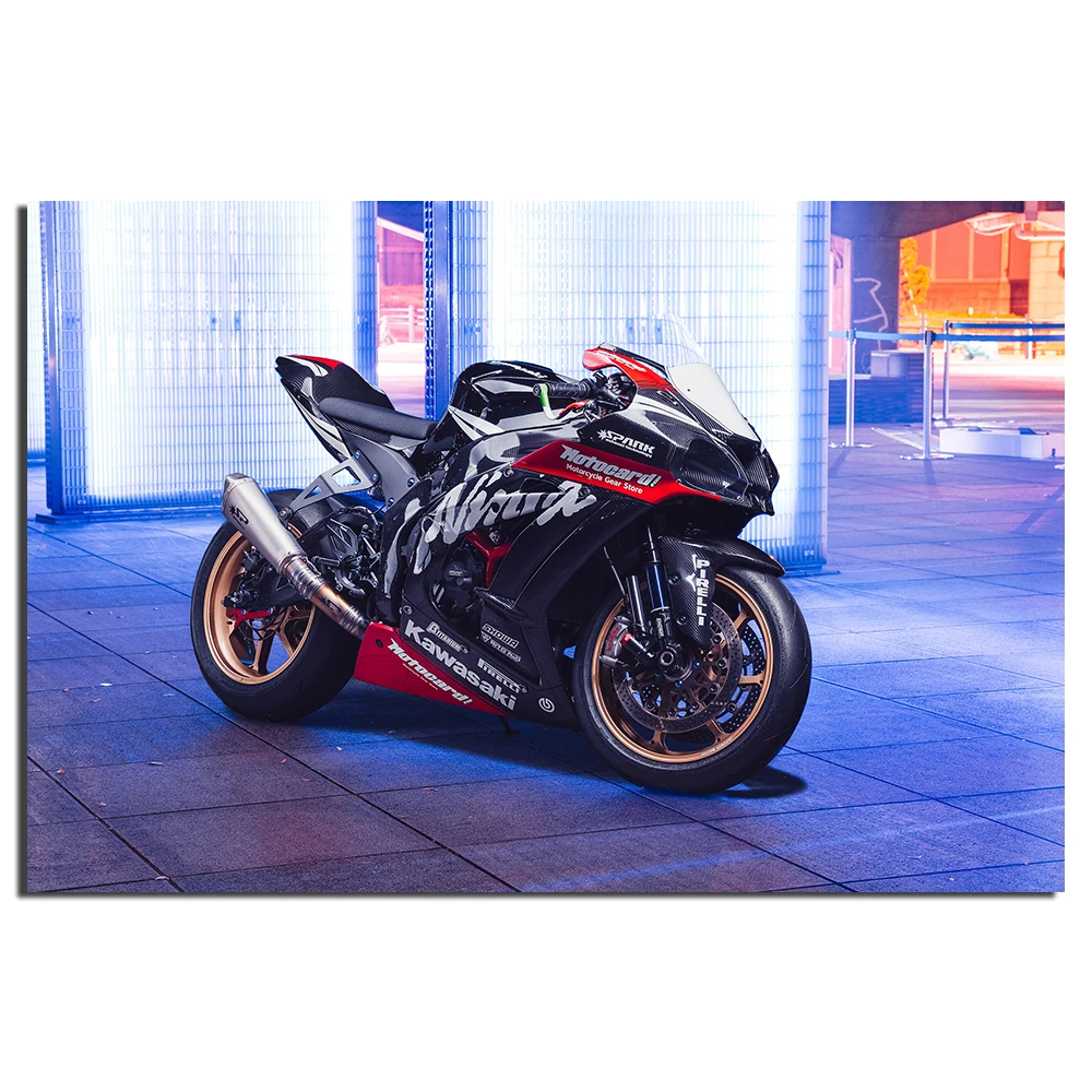 Настенное искусство Kawasaki Ninja мотоцикл постер печать на холсте обрамленные