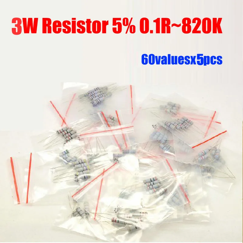 Углеродная пленка 3 Вт 5% 60valuesX5pcs = комплект резисторов 300 R ~ 820K упаковка
