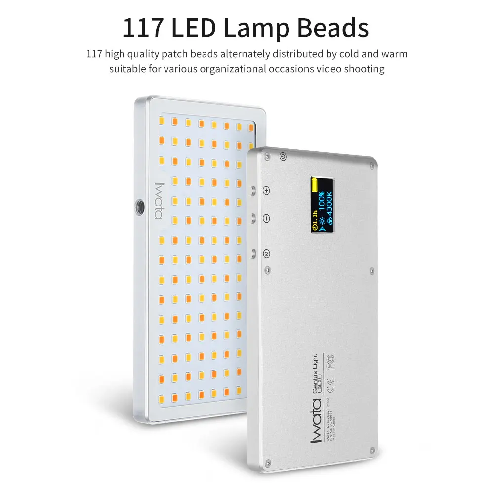 

Iwata 117 LED Fill Light CRI Super Natural Light 3000K-5500K Ultra-thin Portable Phone Video Light Aluminum Dimmable Photography