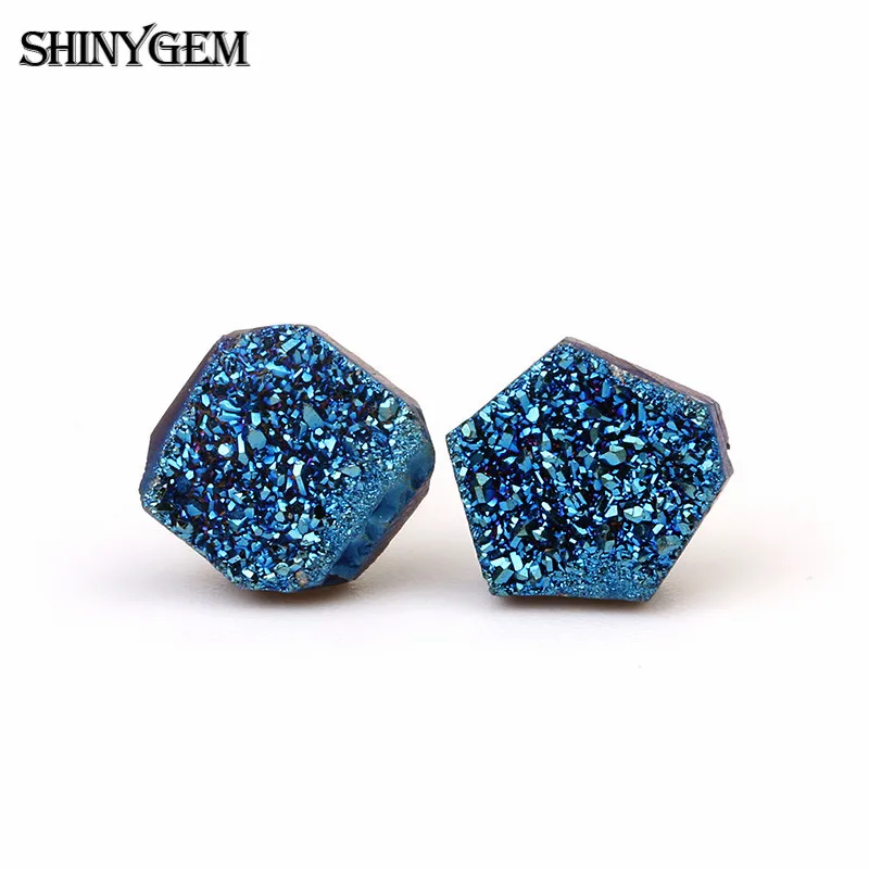 Blue Random Shape ShinyGem 6-9 мм Необычные Кристальные серьги 925 пробы серебряные серьги-гвоздики маленькие милые натуральные кварцевые серьги друзы для женщин - Окраска металла: Blue Random Shape