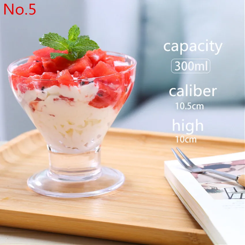 No.5 1PCS Lead-free Glass Ice Cream Juice Dessert Drink Cup Breakfast Milk Cup Coffee Tea Glass European Fruit Salad Container - Цвет: No.5