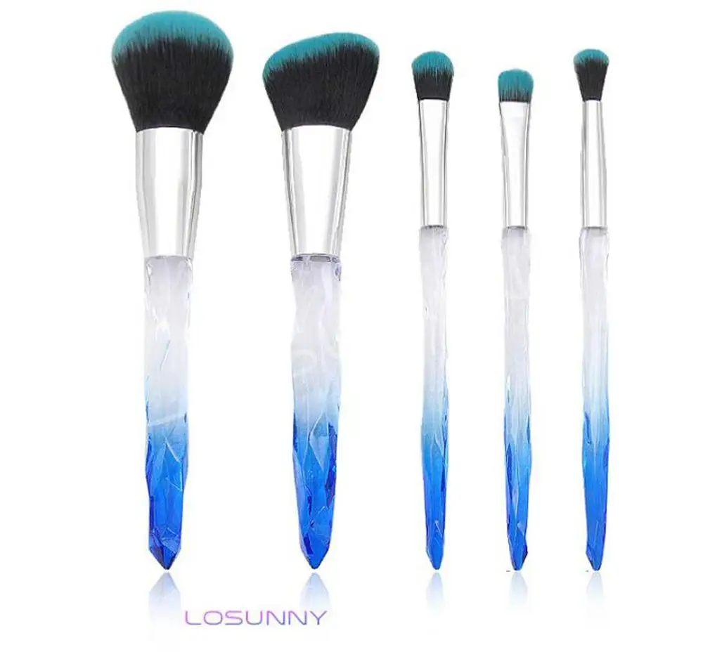 green-blue LOSUNNY 5 шт. прозрачная Cystal Алмазная ручка набор кистей для макияжа кисть для глаз ПВХ упаковочные принадлежности для макияжа белая ручка - Handle Color: green-blue