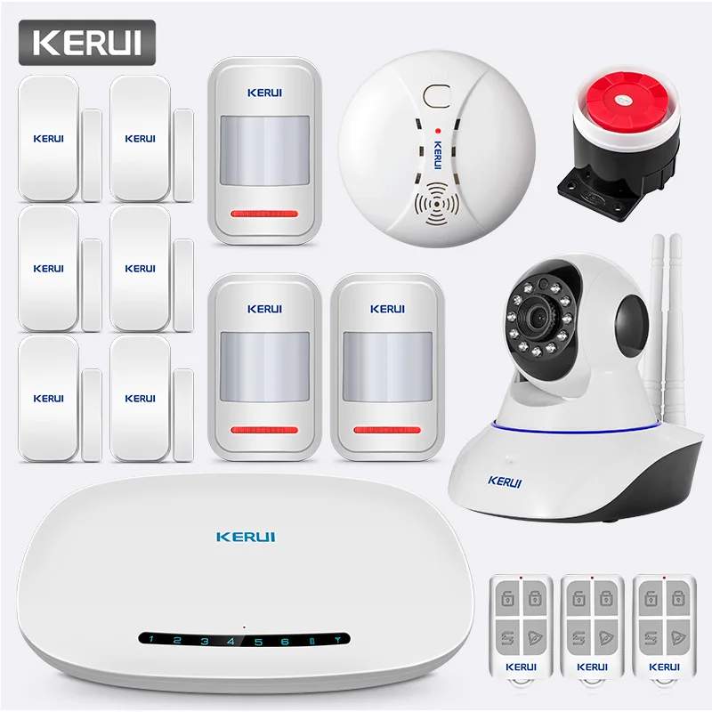 Indoor Camera Kit 4 KERUI W19 беспроводной телефон приложение дистанционное управление сообщение Push автоматический набор домашней безопасности GSM сигнализация с ip-камерой Солнечная Сирена комплект - Цвет: Indoor Camera Kit 4