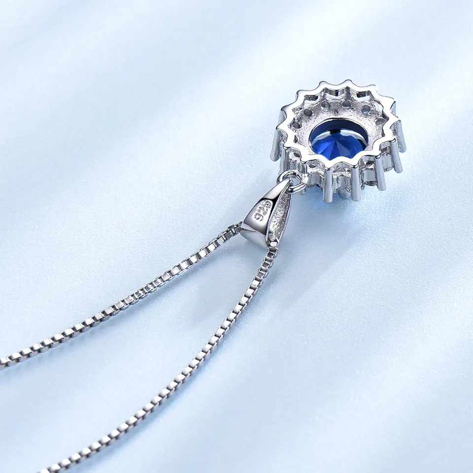 UMCHO Luxury Real 100% 925 Silver Jewelry Created Nano Sapphire Necklaces &amp Pendants For Women Engagement Gifts With Box Chain |