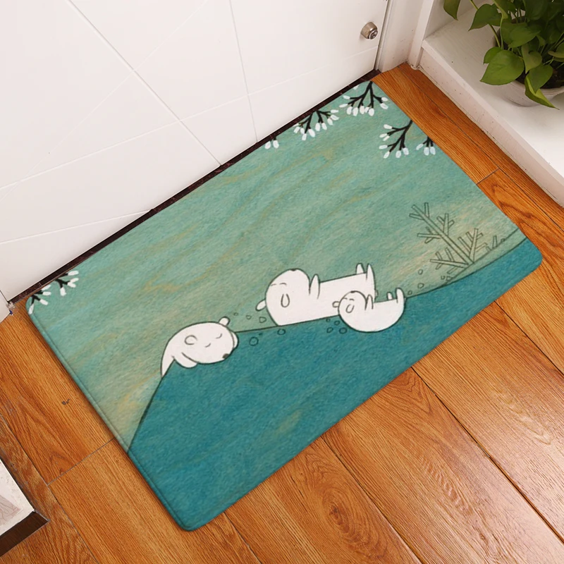Приветственный напольный коврик с принтом белого и кролика фланелевый ковер для