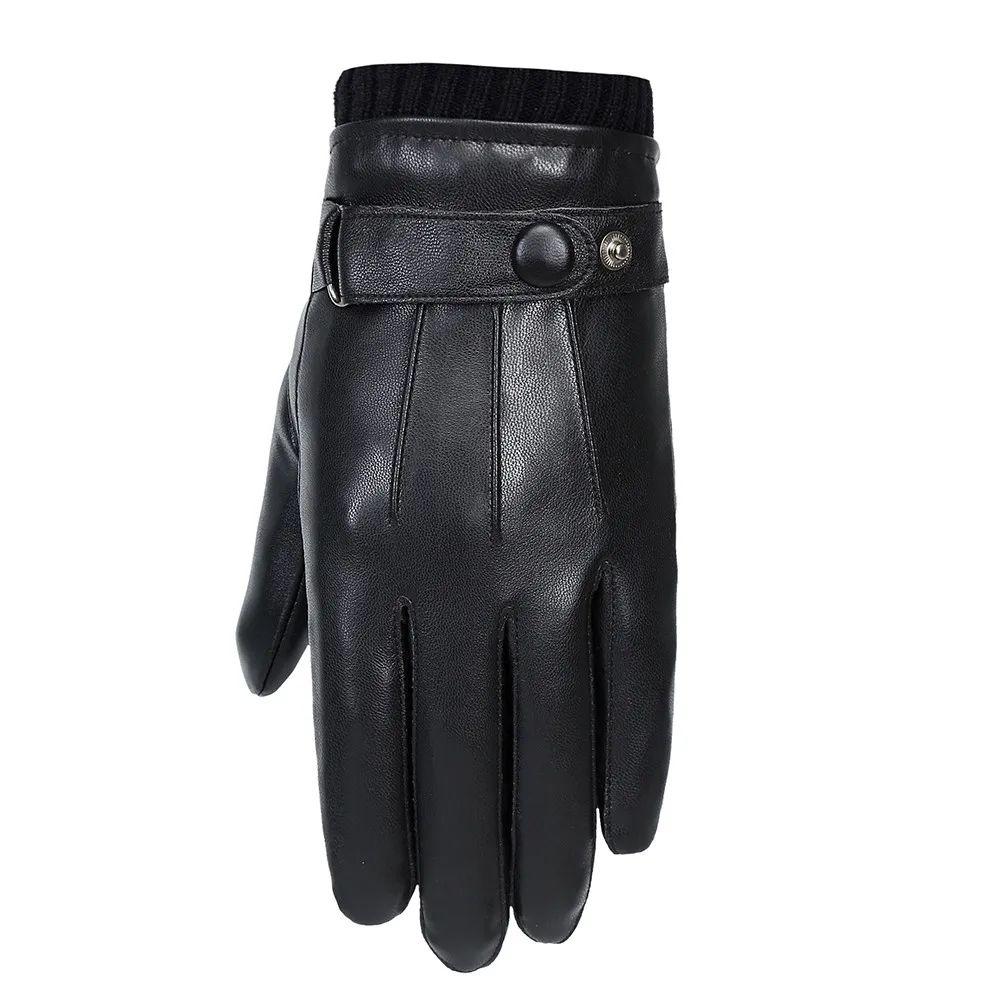 Winter Mens Long Leather Gloves Wool Warm Touchscreen Gloves Waterproof Fur Mittens Heated Cashmere Gloves Motorcycle Gants