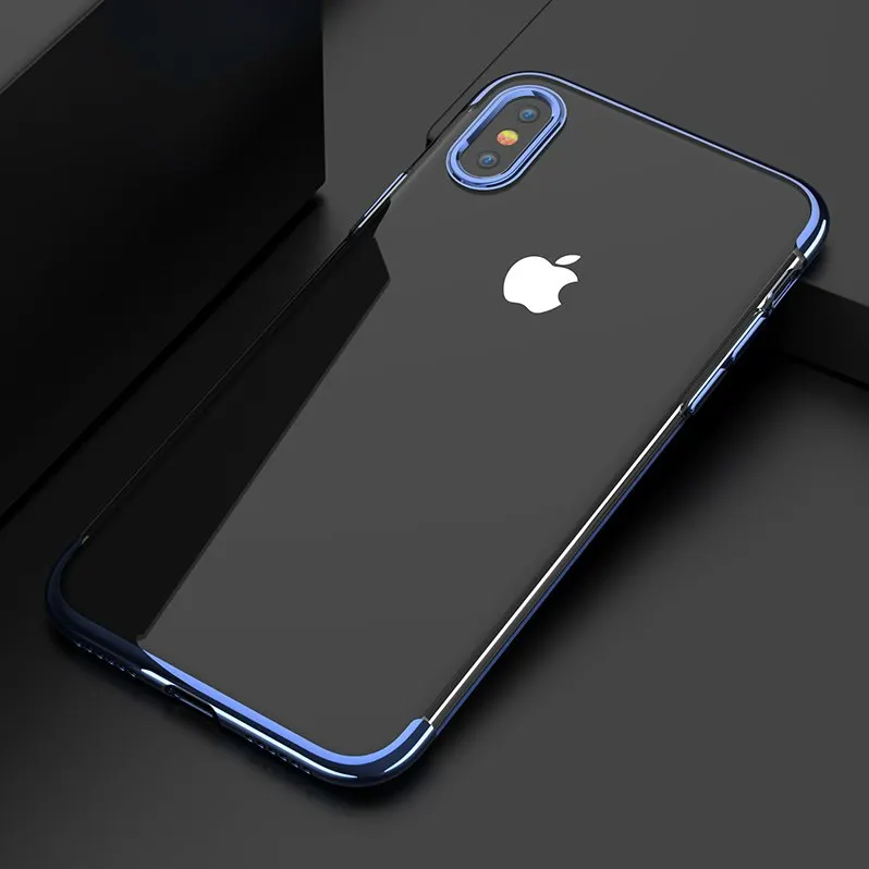 Blue Роскошный силиконовый прозрачный чехол s для iPhone 11, чехол 11 Pro XS Max X XR 6 6 S, мягкая задняя крышка из ТПУ с покрытием для iPhone 7, 8 Plus, 5S, SE, 5 - Цвет: Blue