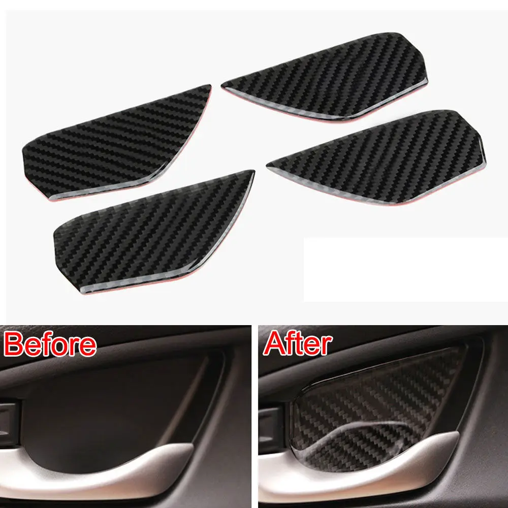 

BBQ@FUKA 4pcs Auto Car Interior Door Handle Bowl Cover Decor Trim Carbon Fiber Sticker Fit For Civic 2016