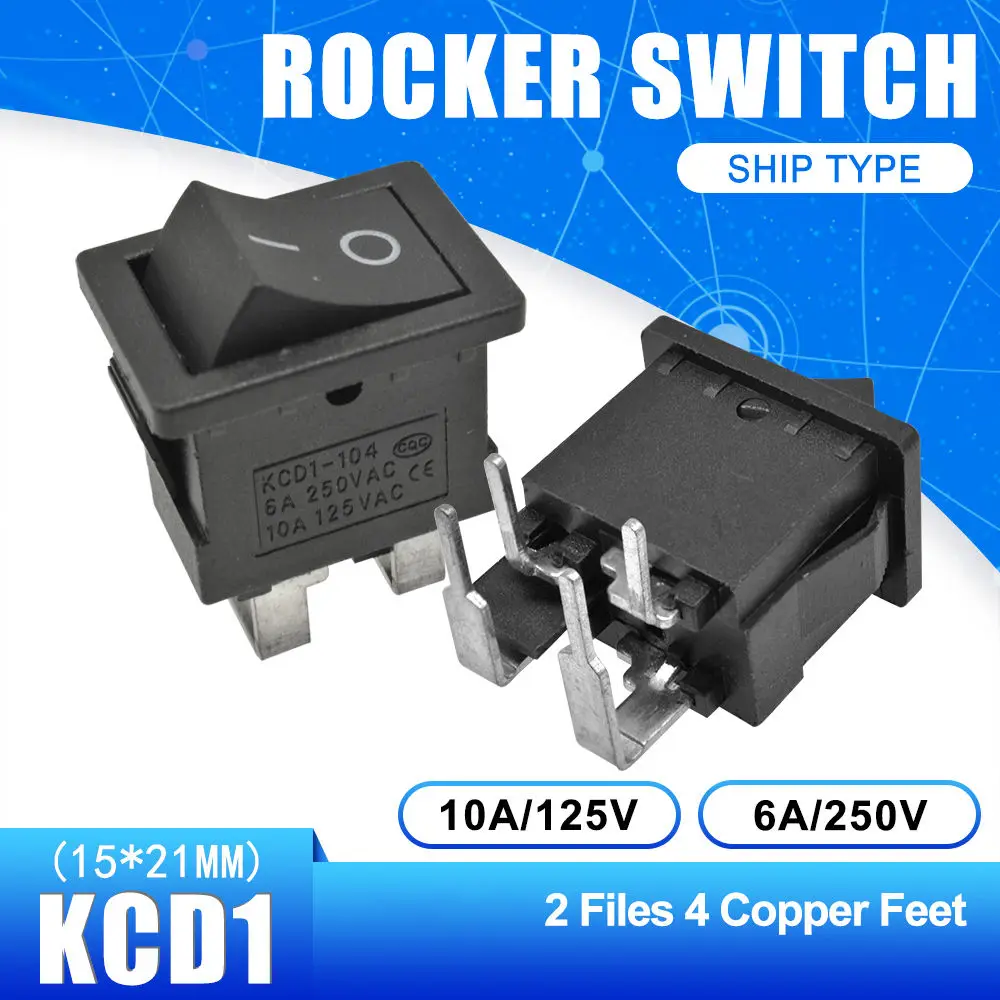 On-Off 4 Pin 5 шт. KCD1 Кулисный панель-переключатель ВКЛ-ВЫКЛ-ВКЛ кнопка 2 штифты 3 штифты 4 штифты 6 штифтов выключатель света 6A 250 В/10A 125 в 15*21 мм - Цвет: On-Off 4 Pin