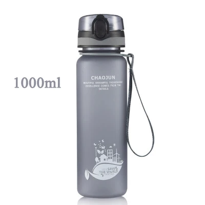 Black 1000ml Новинка, 1 литровая пластиковая бутылка для воды, Спортивная бутылка для воды 350, 600, 1000 мл, портативная герметичная большая бутылка для путешествий и бега - Цвет: Black 1000ml