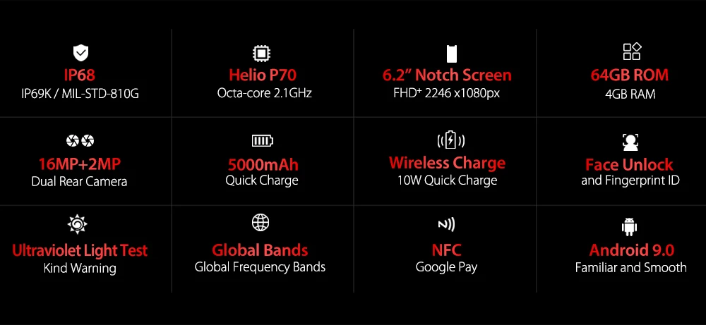 Ulefone Armor 6E водонепроницаемый IP68 NFC прочный мобильный телефон Helio P70 Otca-core Android 9,0 4 Гб+ 64 Гб беспроводной зарядки смартфон