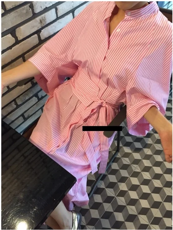 Женское платье рубашка в полоску Длинное свободное винтажном стиле зеленое