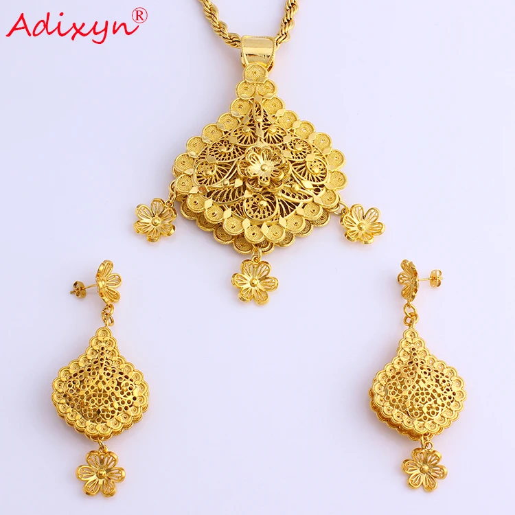 Adixyn модное ожерелье в форме цветка/серьги/Кулон Ювелирные наборы золотого