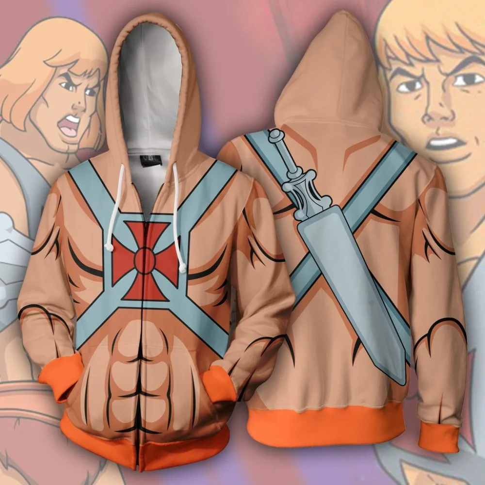 Костюм для косплея He Man толстовки на молнии с 3D принтом свитер капюшоном модная