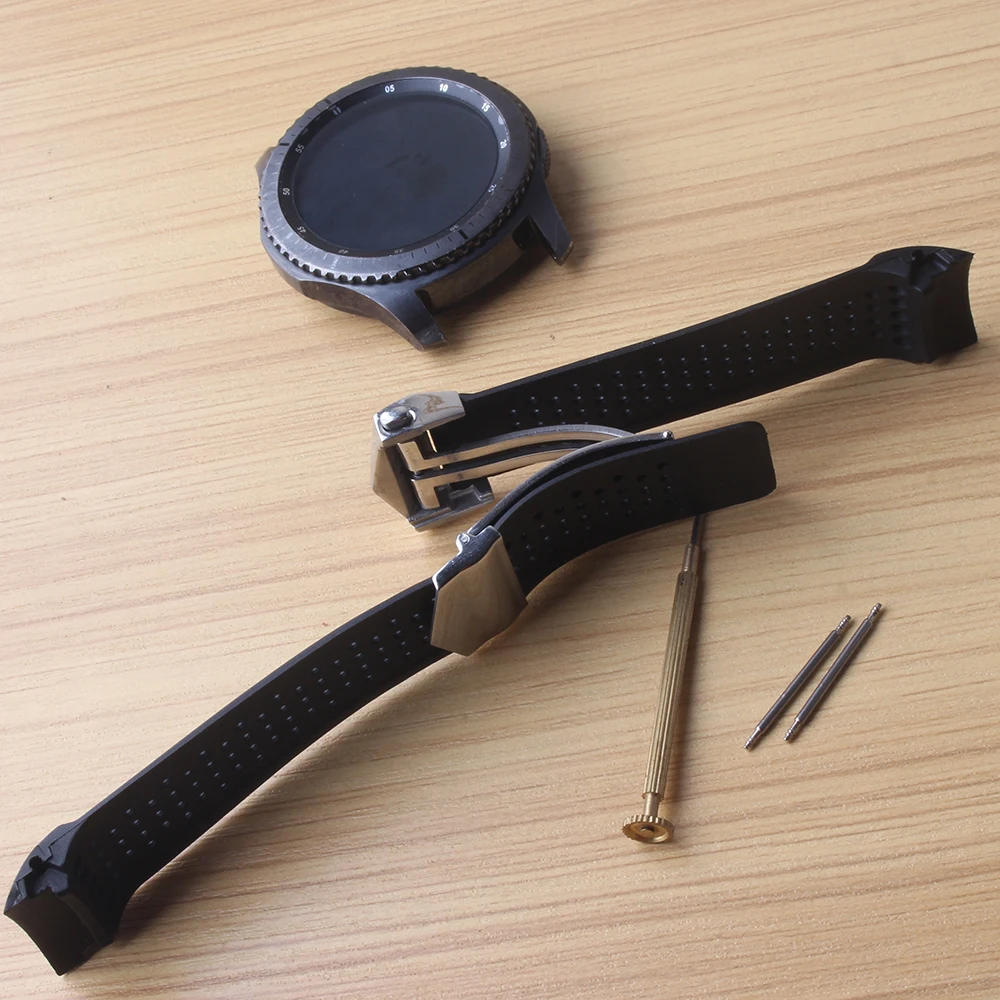 

Deployment Silicone Rubber watchbands curved end 22mm Bands For Gear S3 Frontier with free tool and 2 pins replacement convient