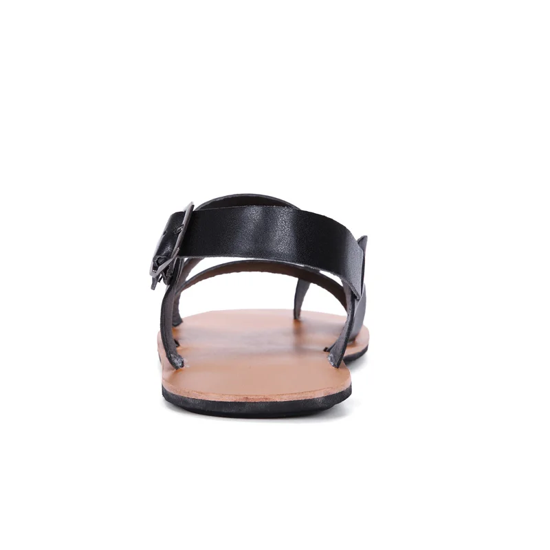 Мужские сандалии на плоской подошве коричневые однотонные кожаные гладиаторы с