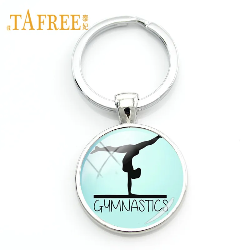 

TAFREE Gym Club Gymnastics Keychain Sport Lover Gymnast Jewelry Gift Glass Cabochon Dome Keyring Key Chain Gy036