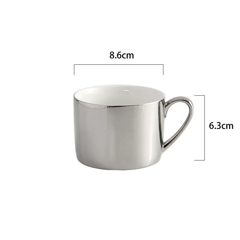Silver coffee cup Золотой творческий набор в скандинавском стиле, покрытие керамики, костяного фарфора, чашка для кофе и молока с ложкой для посуды, высококачественный подарок на день рождения и любовь - Цвет: Silver coffee cup