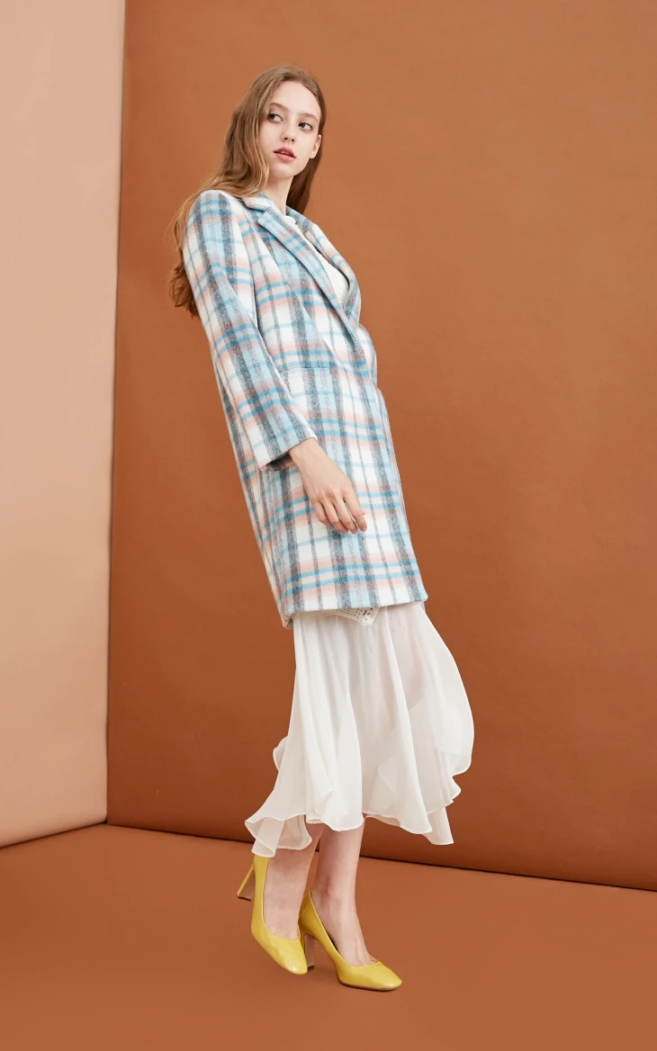 Vero Moda 50% шерстяное клетчатое пальто с декоративными карманами шерстяное пальто | 318327515