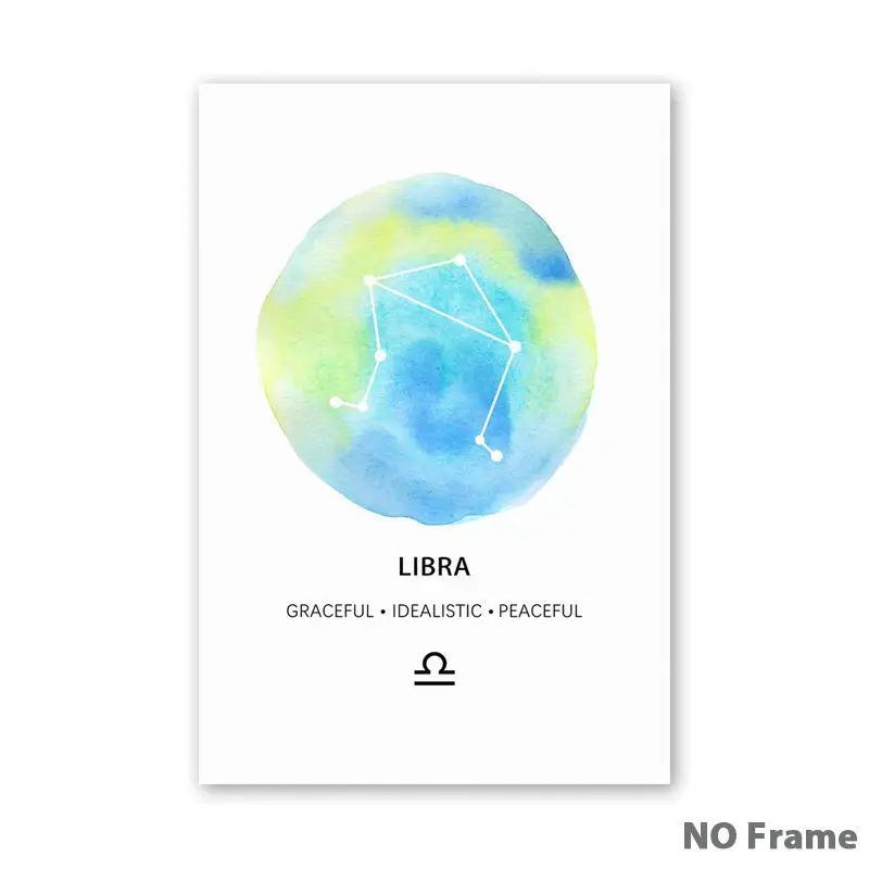 7 Libra Акварельное Созвездие Астрономия Зодиак звезды холст живопись плакат и печать гостиной стены художественное украшение - Цвет: 7 Libra