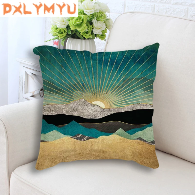 Square Throw Pillow 45x45cm Abstract Landscape Mountain Deer whale Nordic Cushion Back Seat Linen Sofa Home Decor | Дом и сад