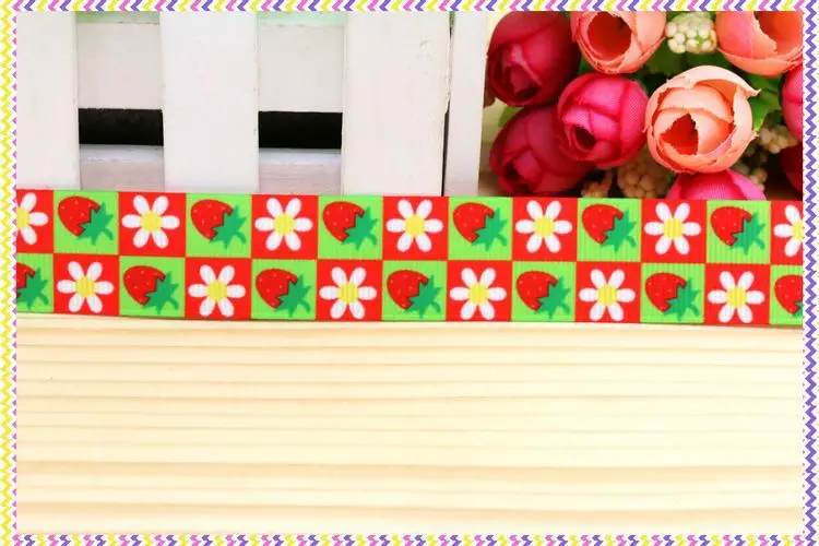 Новинка 7/8 '' бесплатная доставка лента для волос с принтом клубники бантик