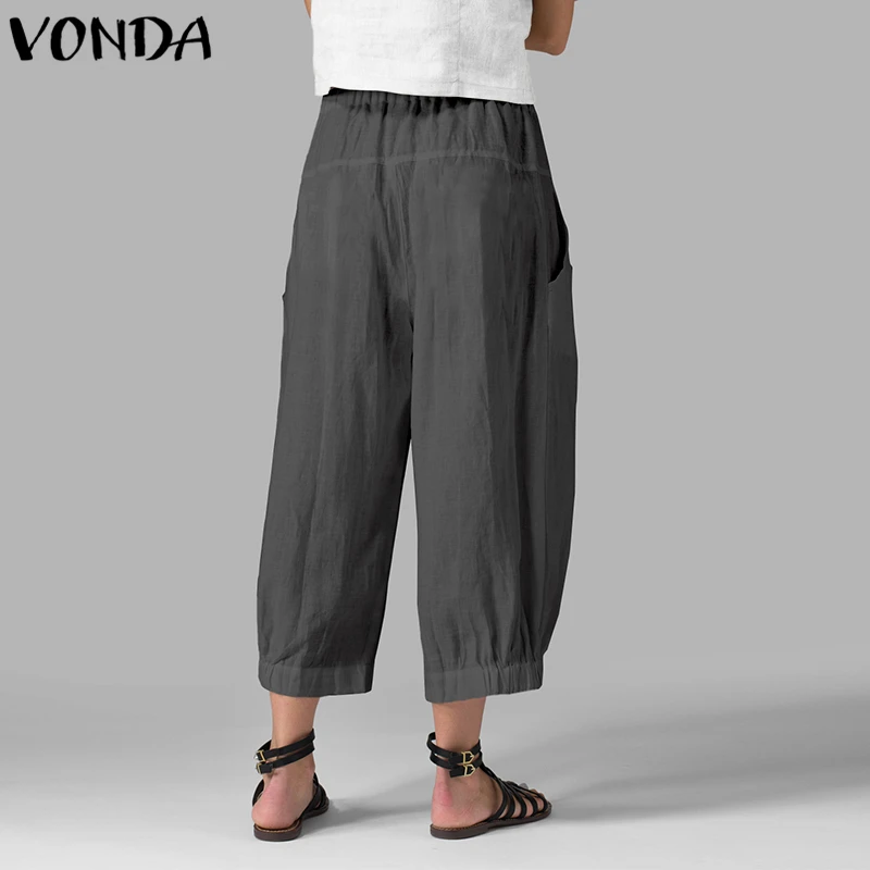 VONDA, женские повседневные Широкие штаны,, Осенние, весенние, винтажные, высокая талия, одноцветные, шаровары размера плюс, свободные штаны, 5XL